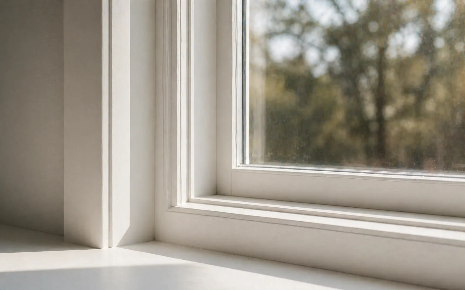 Reparaturverglasung – sauberes weißes Fensterrahmen-Detail